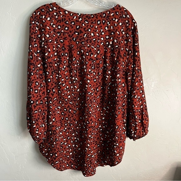 Evri Challis Splitneck Burnt Orange Peasant Leopard Blouse - Picture 8 of 8